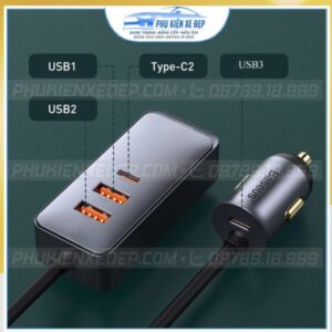 Tẩu chia sạc ô tô Baseus 3 USB 1 Type C có dây dài 1.5m 14 Tẩu sạc ô tô Baseus 120W