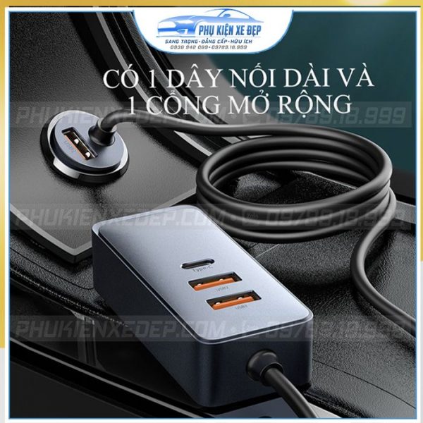 Tẩu chia sạc ô tô Baseus 3 USB 1 Type C có dây dài 1.5m 7 Tẩu sạc ô tô Baseus 120W