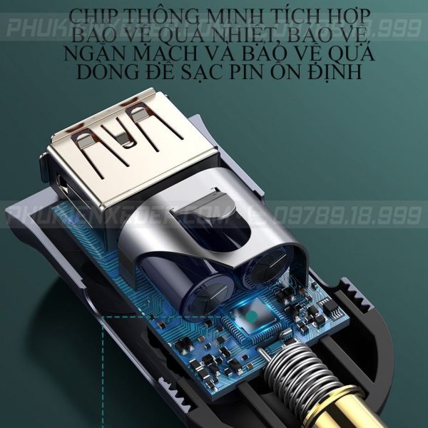 Tẩu chia sạc ô tô Baseus 3 USB 1 Type C có dây dài 1.5m 12 Tẩu sạc ô tô Baseus 120W