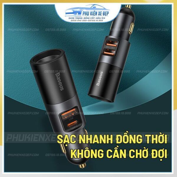 Tẩu sạc ô tô đa năng Baseus 120W tích hợp 2 cổng sạc nhanh 12 Tẩu sạc ô tô đa năng Baseus 12W tích hợp 2 cổng sạc nhanh
